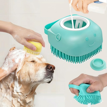 Cepillo Masajeador con Dispensador de Champú para Mascotas